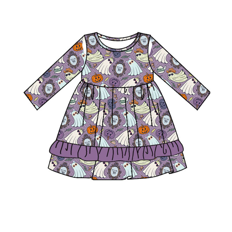 no moq GLD0718 pre-order baby girls clothes pumpkin ghost purple long sleeve dress-2024.8.7