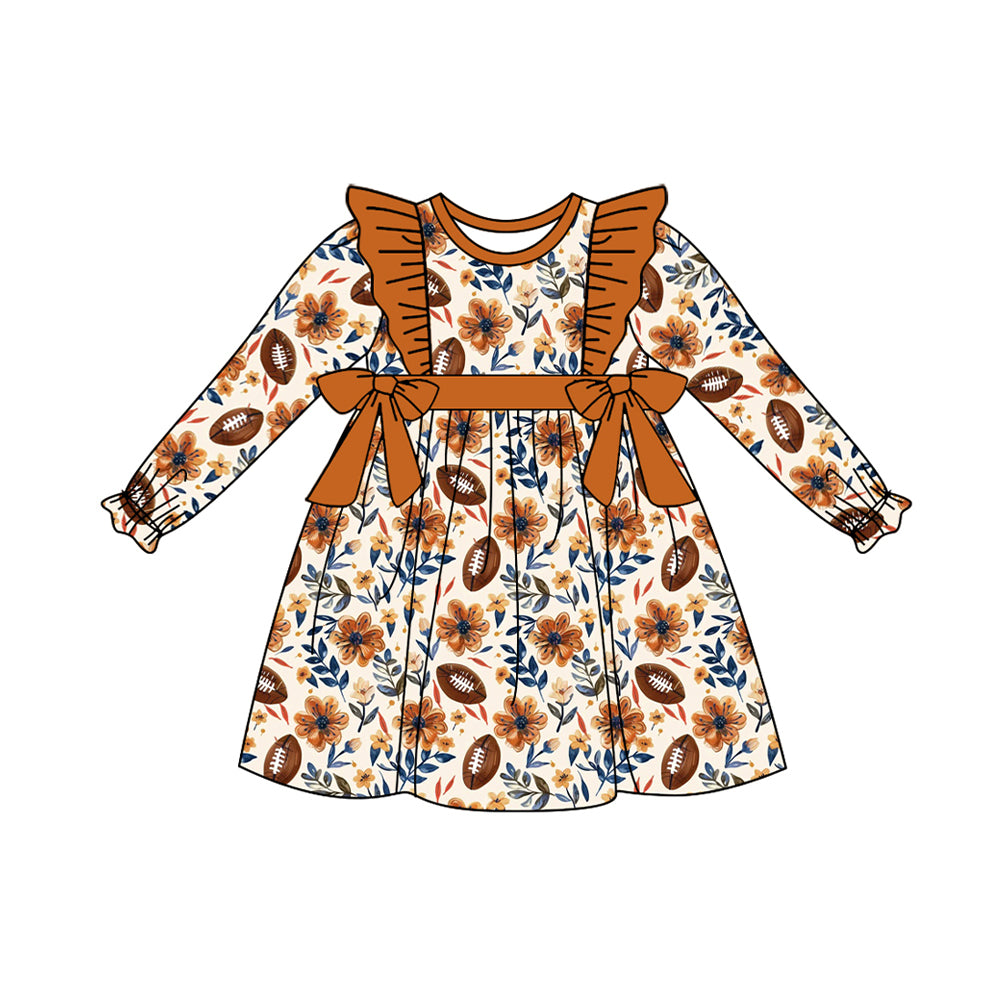 no moq GLD0727 pre-order baby girls clothes rugby floral brown long sleeve dress-2024.8.8