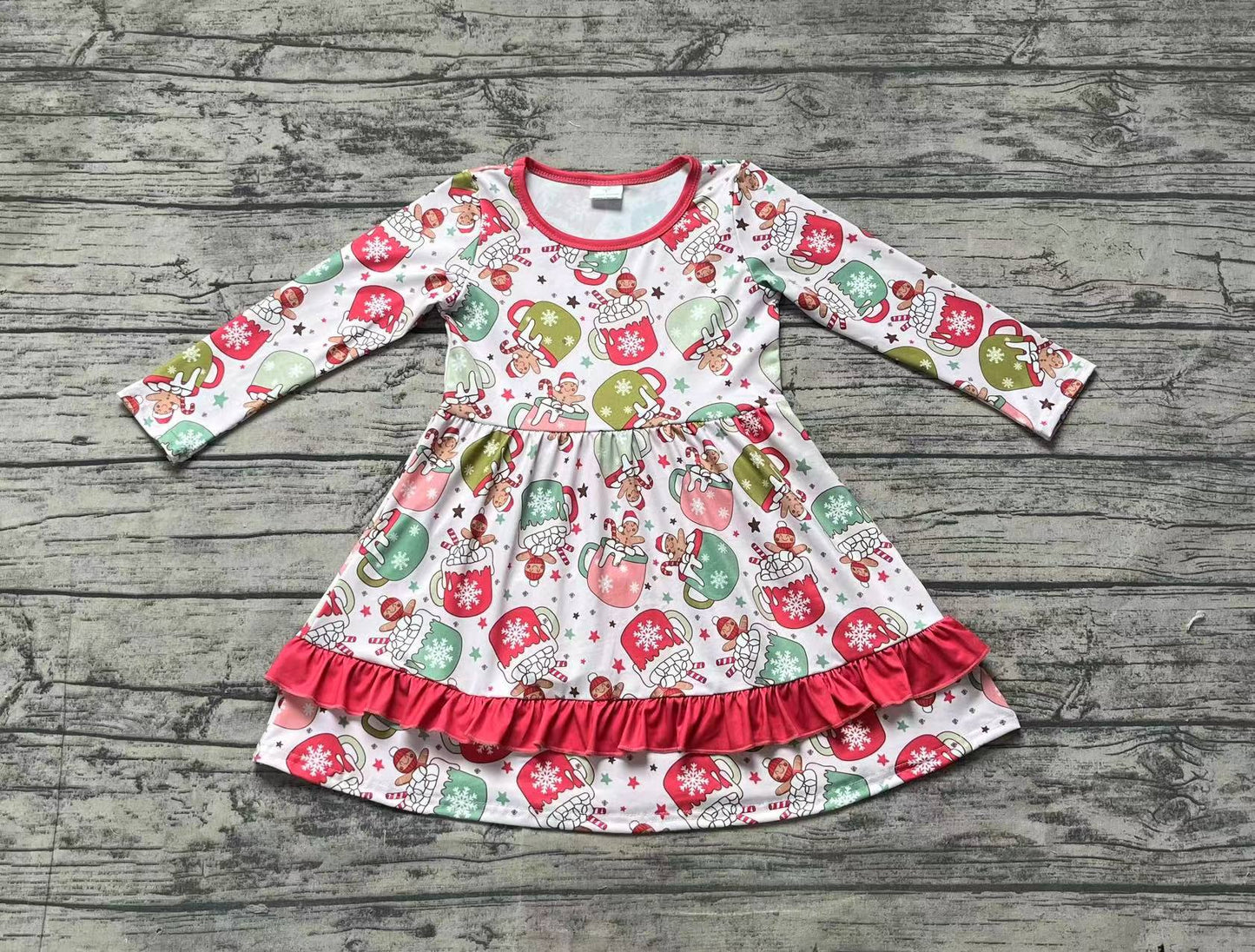 no moq GLD0732 pre-order baby girls clothes Christmas long sleeve dress