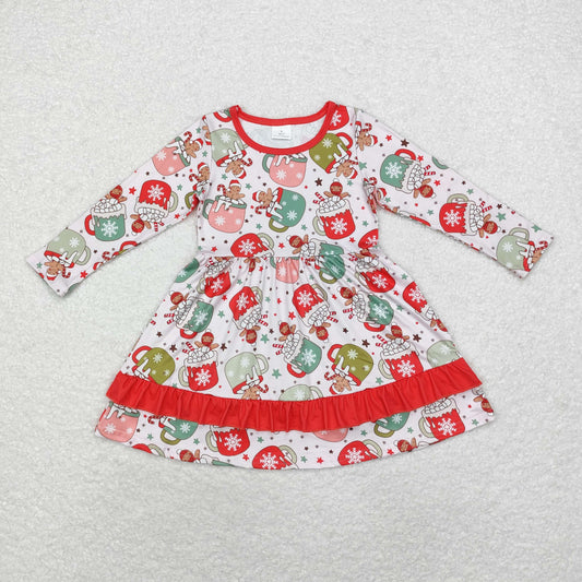 rts no moq GLD0732 Christmas gingerbread man cup red lace long-sleeved dress