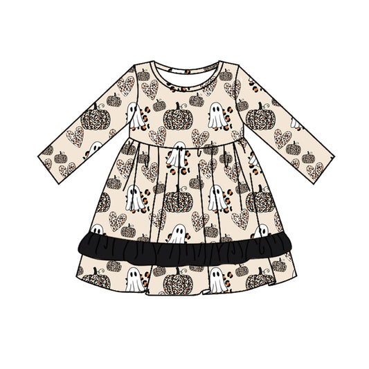 no moq GLD0736 pre-order baby girls clothes leopard pumpkin long sleeve dress-2024.8.10