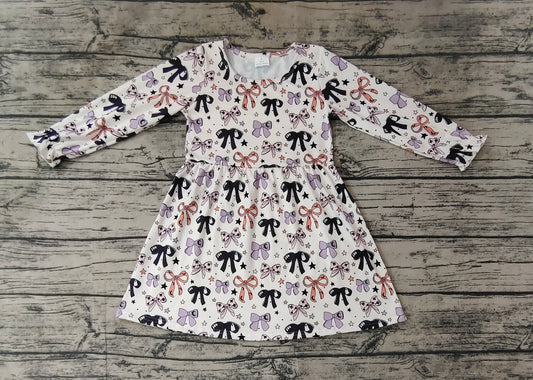 no moq GLD0738 pre-order baby girls clothes bow long sleeve dress