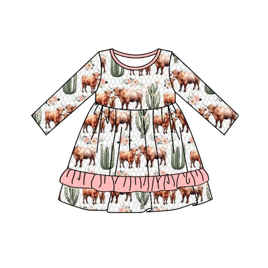 no moq GLD0744 pre-order baby girls clothes cow catcus long sleeve dress-2024.8.12