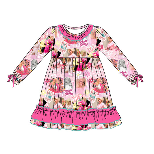 no moq GLD0745 pre-order baby girls clothes taylor swift pink long sleeve dress-2024.8.12