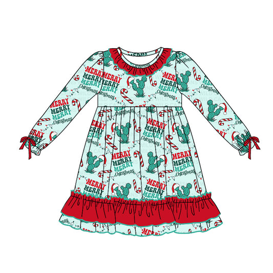 no moq GLD0748 pre-order baby girls clothes Christmas catcus long sleeve dress-2024.8.12