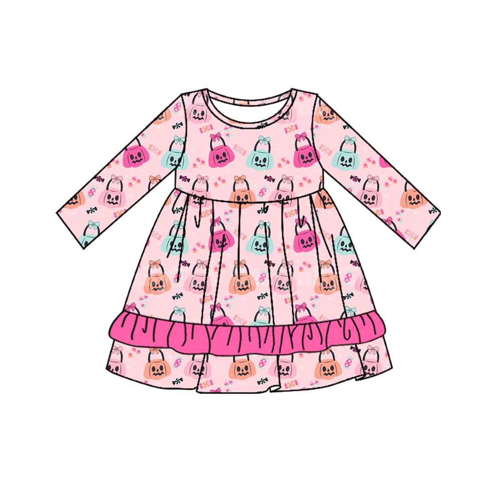 no moq GLD0751 pre-order baby girls clothes pumpkin pink long sleeve dress-2024.8.13