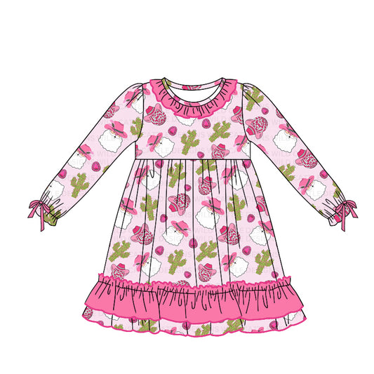 no moq GLD0753 pre-order baby girls clothes Christmas pink long sleeve dress-2024.8.13