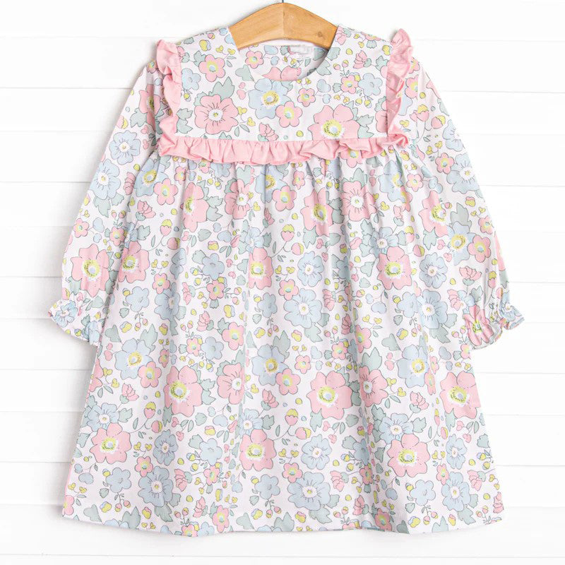 no moq GLD0782 pre-order baby girls clothes floral pink long sleeve dress-2024.8.1