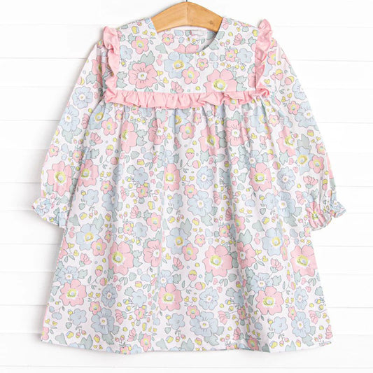 no moq GLD0782 pre-order baby girls clothes floral pink long sleeve dress-2024.8.1