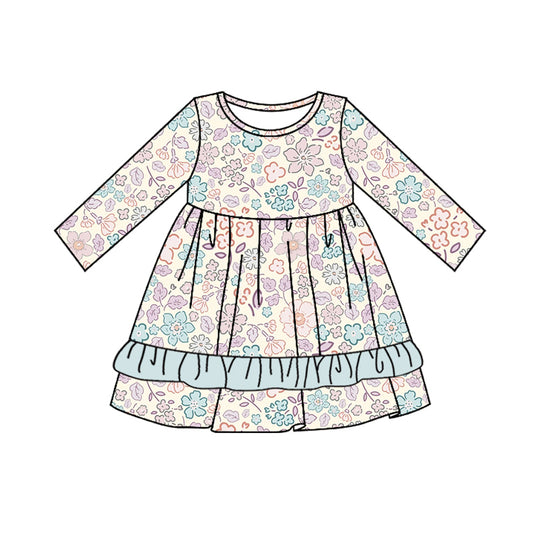 no moq GLD0783 pre-order baby girls clothes floral long sleeve dress-2024.8.1