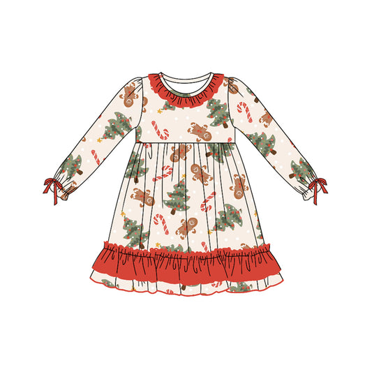 no moq GLD0788 pre-order baby girls clothes Christmas trees long sleeve dress-2024.8.1