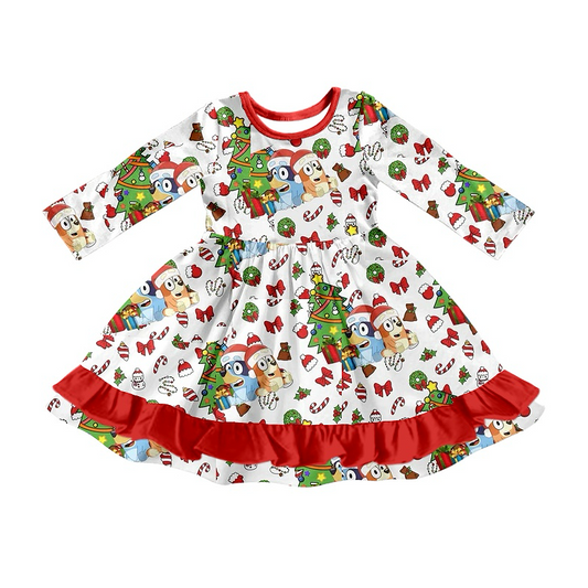 no moq GLD0792 pre-order baby girls clothes Christmas cartoon dog long sleeve dress-2024.8.3