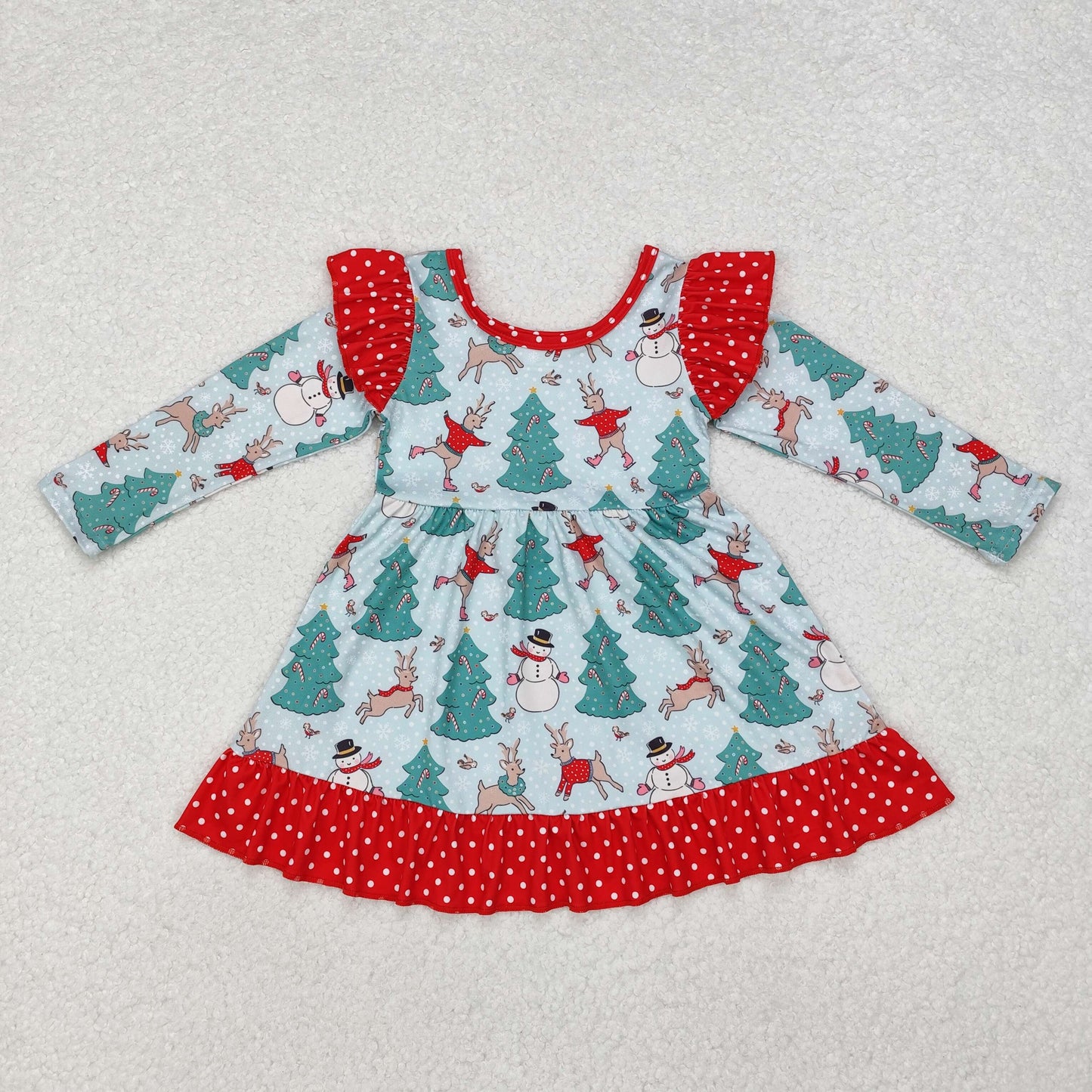 RTS NO MOQ ETA 5/7days arrived GLD0794 Christmas tree snowman reindeer snowflake polka dot red lace long-sleeved dress