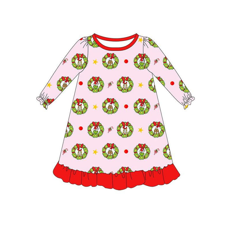 no moq GLD0797 pre-order baby girls clothes Christmas pink long sleeve dress-2024.8.3