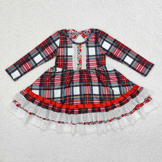 RTS NO MOQ ETA 5/7days GLD0838 Christmas plaid lace long-sleeved dress