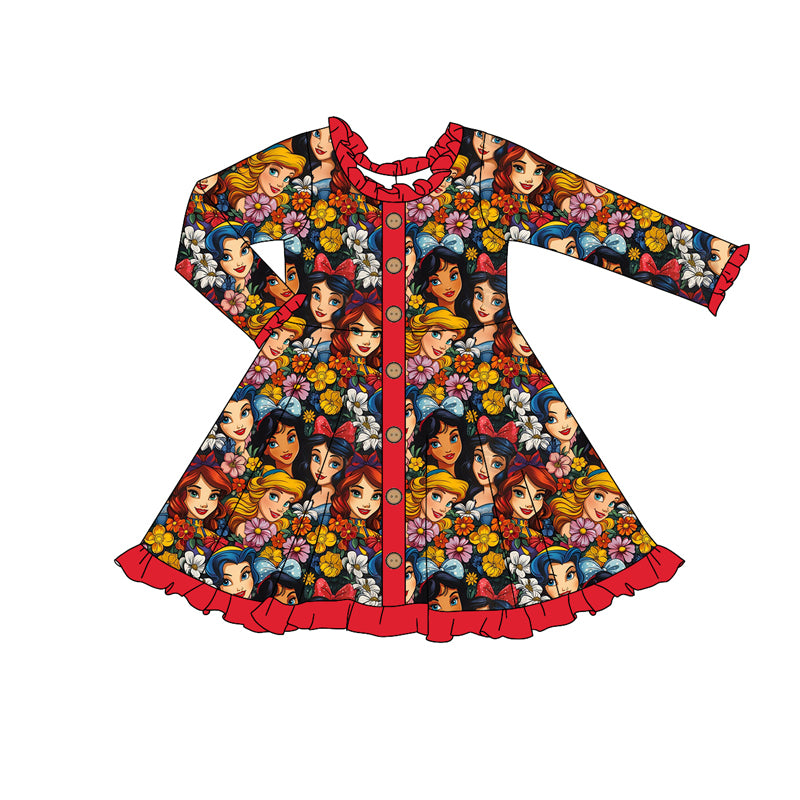 no moq GLD0946 pre-order baby girls clothes disney princess red long sleeve dress-2024.9.24