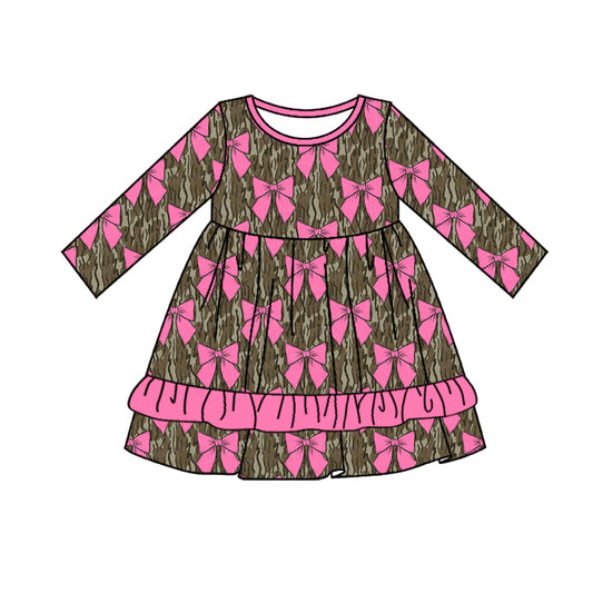 no moq GLD0968 pre-order baby girls clothes camouflage pink bow long sleeve dress-2024.10.14