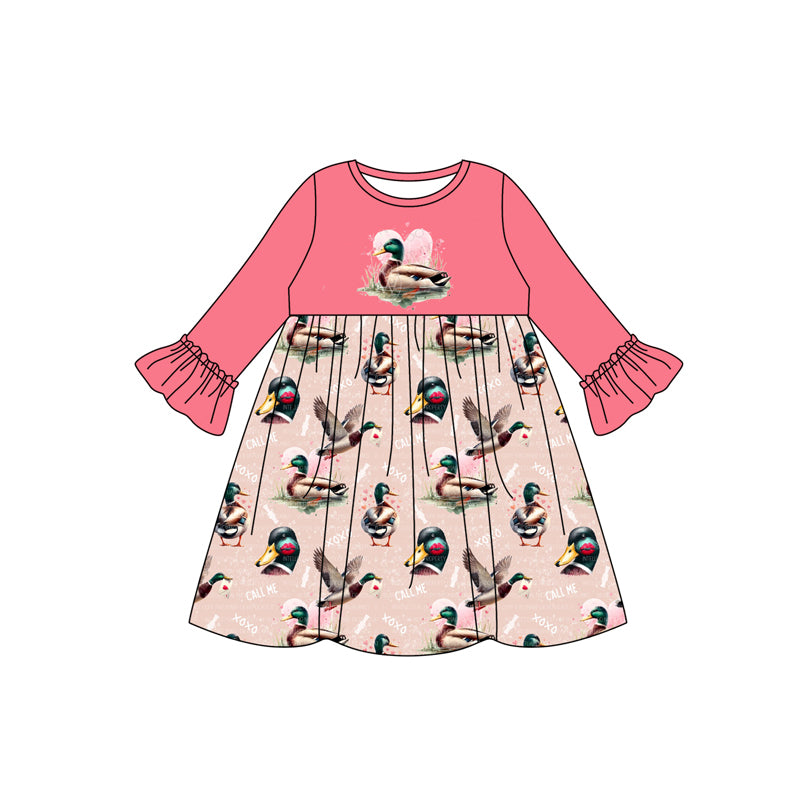 no moq GLD0971 pre-order baby girls clothes duck pink long sleeve dress-2024.10.15