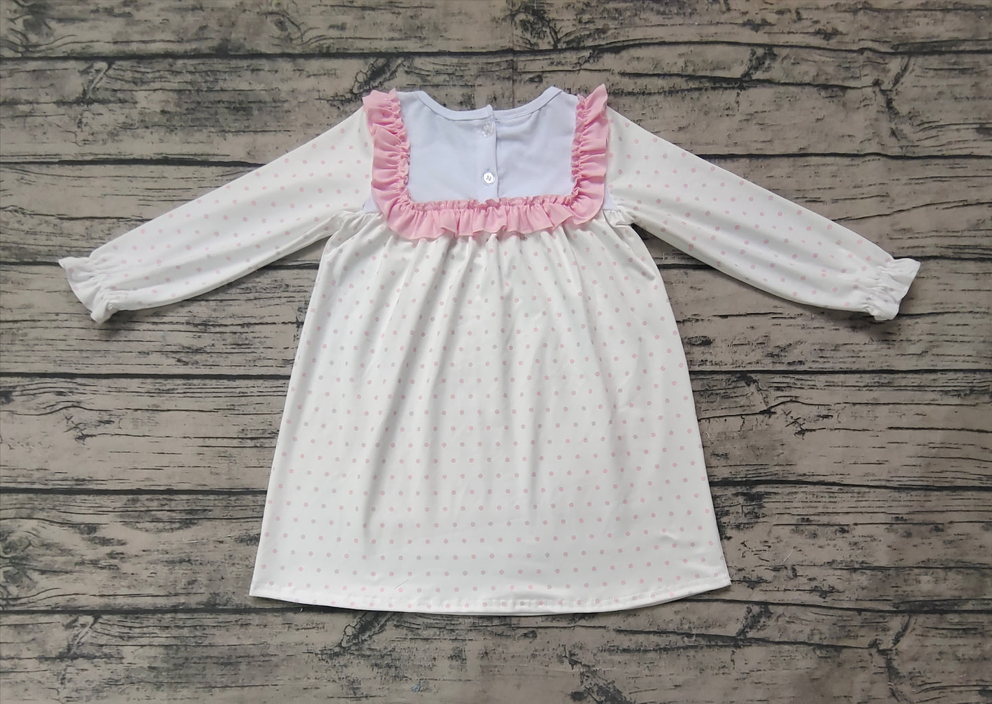 no moq GLD0981 pre-order baby girls clothes embroidery easter pink long sleeve dress