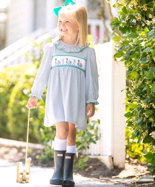 no moq GLD0989 pre-order baby girls clothes duck long sleeve dress-2024.11.16