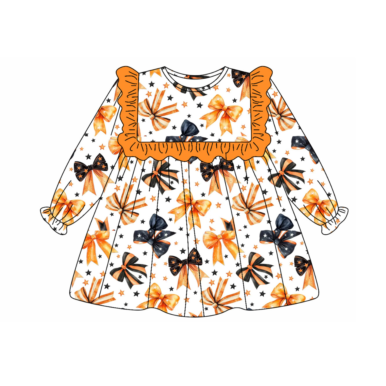 no moq GLD1044 PRE-ORDER baby girl clothes bow orange long sleeve dress-2025.5.14