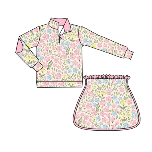 no moq GLD1077 PRE-ORDER baby girl clothes floral long sleeve shorts skirts set-2025.5.23