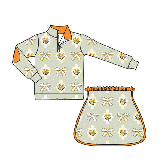 no moq GLD1079 PRE-ORDER baby girl clothes floral bow long sleeve shorts skirts set-2025.5.23