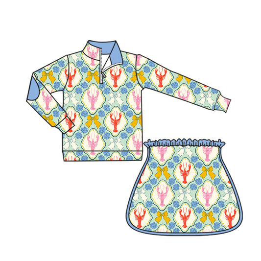 no moq GLD1096 PRE-ORDER baby girl clothes yoga lobster bow long sleeve shorts skirts set-2025.5.30