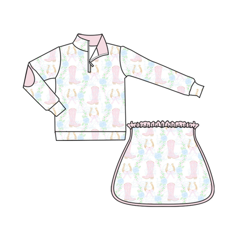 no moq GLD1098 PRE-ORDER baby girl clothes yoga boot bow long sleeve shorts skirts set-2025.5.30