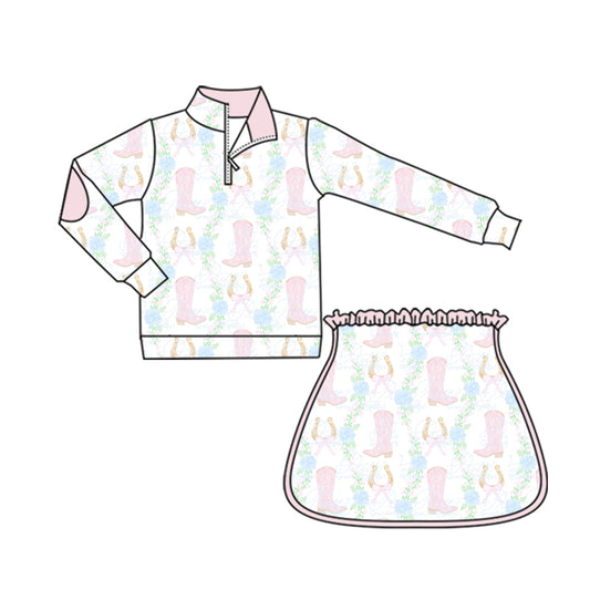 no moq GLD1098 PRE-ORDER baby girl clothes yoga boot bow long sleeve shorts skirts set-2025.5.30