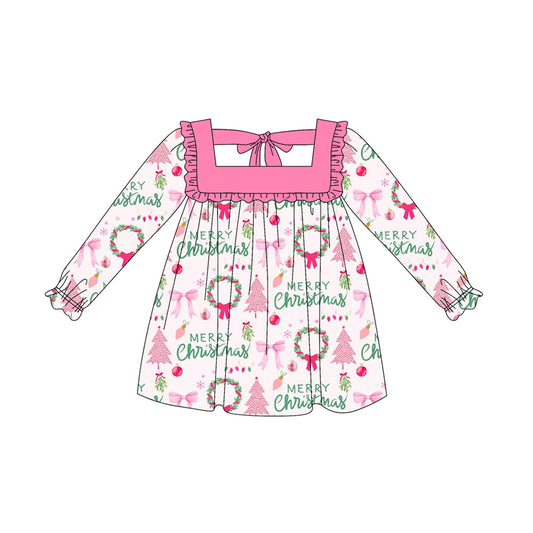 no moq GLD1118 PRE-ORDER baby girl clothes pumpkin bow pink long sleeve dress-2025.6.7