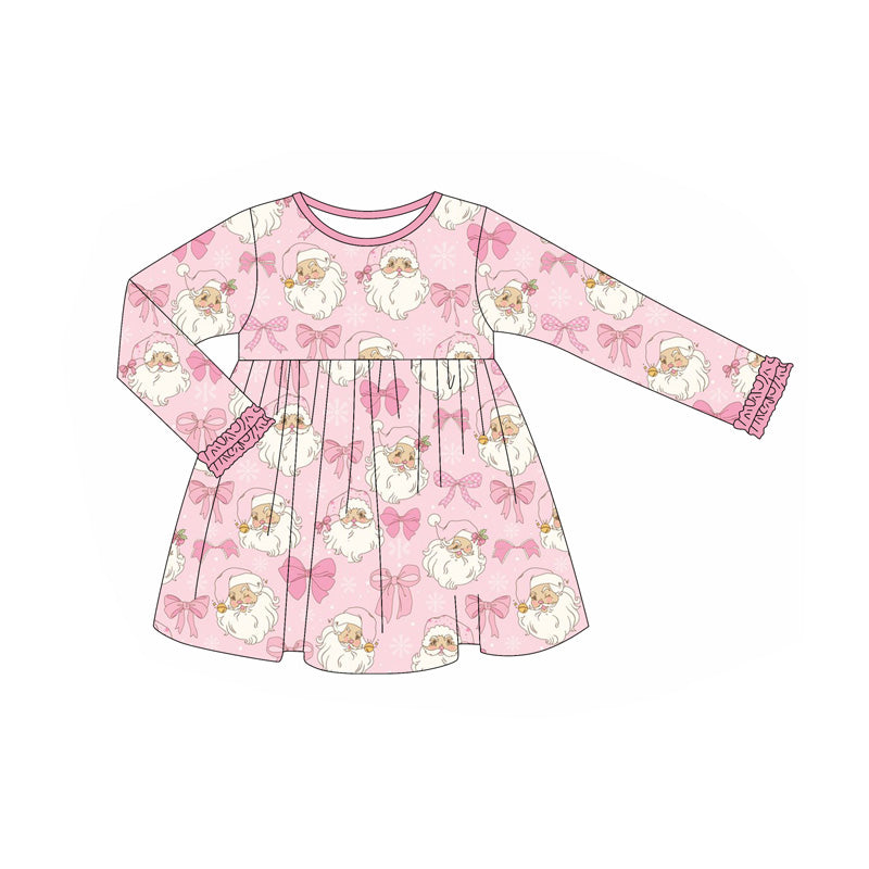 no moq GLD1123 PRE-ORDER baby girl clothes Christmas bow pink long sleeve dress-2025.6.9