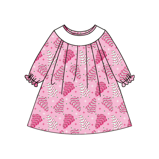 no moq GLD1137 PRE-ORDER baby girl clothes Christmas pink long sleeve dress-2025.6.13