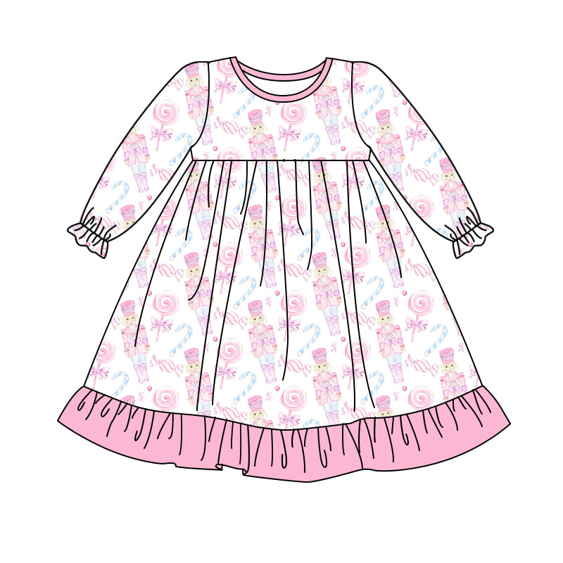 no moq GLD1139 PRE-ORDER baby girl clothes Christmas pink long sleeve dress-2025.6.16