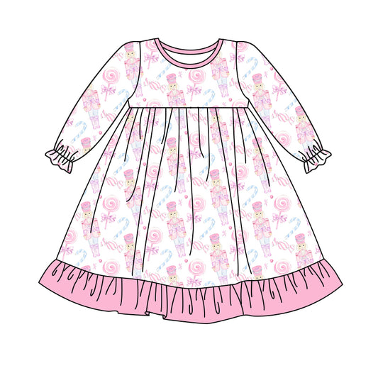 no moq GLD1139 PRE-ORDER baby girl clothes Christmas pink long sleeve dress-2025.6.16