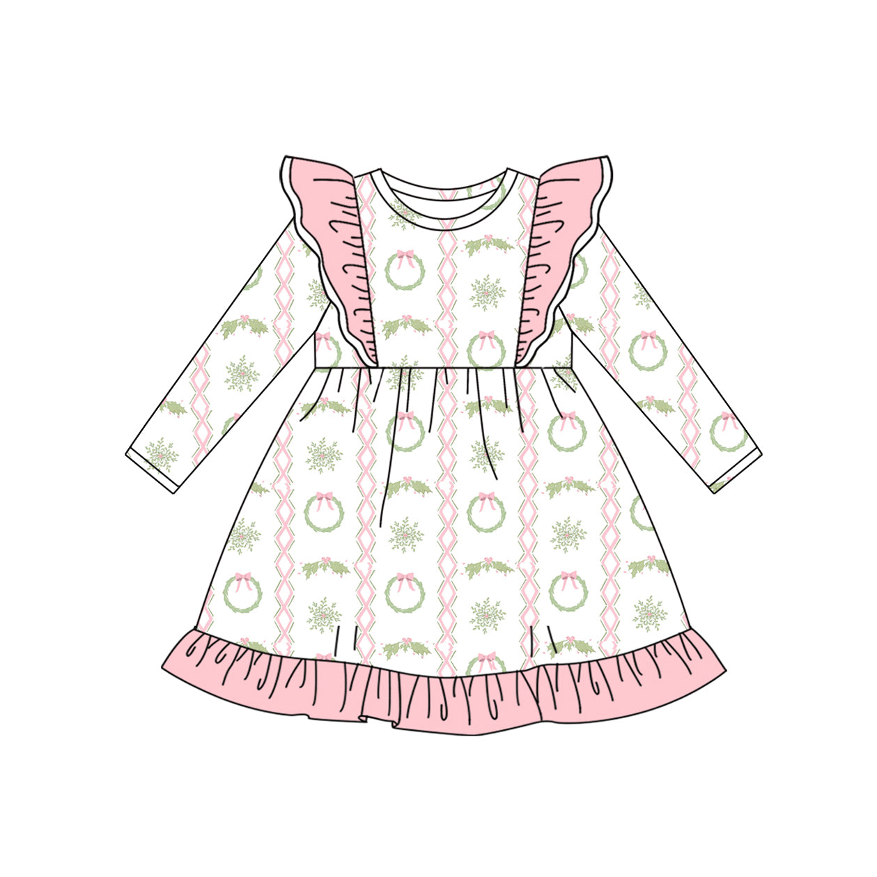 no moq GLD1141 PRE-ORDER baby girl clothes Christmas long sleeve dress-2025.6.17