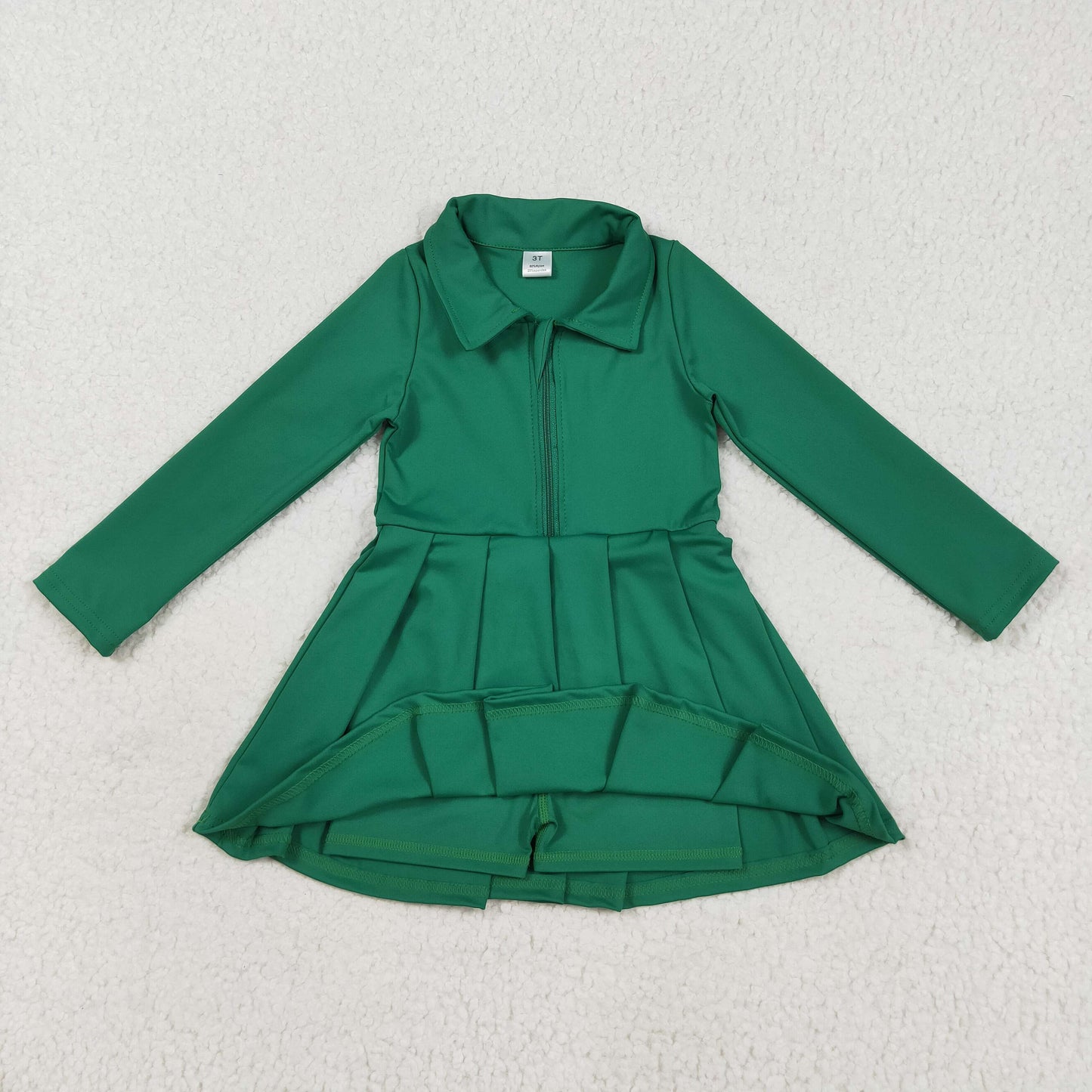 RTS NO MOQ（In Stock) GLD1148 Plain Green Zippered Long Sleeve Yoga Dress