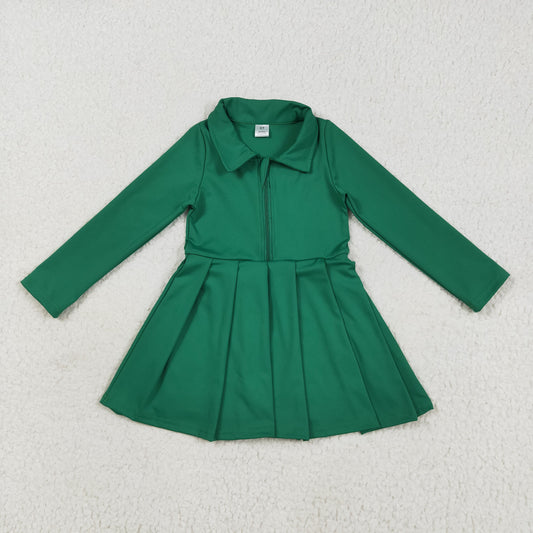 RTS NO MOQ（In Stock) GLD1148 Plain Green Zippered Long Sleeve Yoga Dress