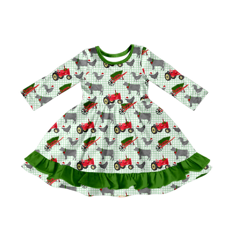 (Pre Order) No moq GLD1183 PRE-ORDER baby girl clothes Christmas green long sleeve dress-2025.7.4