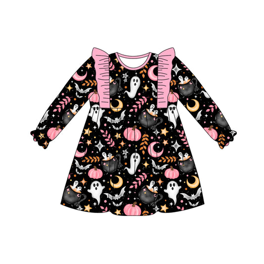 (Pre Order) No moq GLD1186 PRE-ORDER baby girl clothes ghost long sleeve dress-2025.7.5