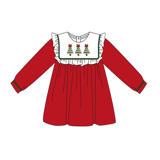 (Pre Order) No moq GLD1188 PRE-ORDER baby girl clothes Christmas red long sleeve dress-2025.7.7