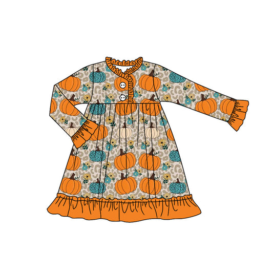 (Pre Order) No moq GLD1189 PRE-ORDER baby girl clothes pumpkin long sleeve dress-2025.7.8