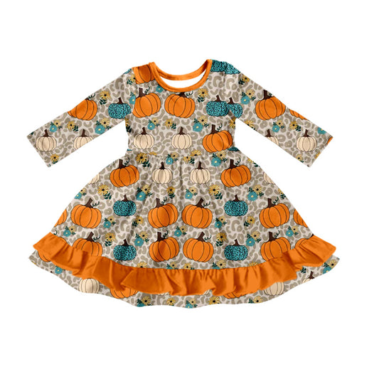 (Pre Order) No moq GLD1190 PRE-ORDER baby girl clothes pumpkin long sleeve dress-2025.7.8