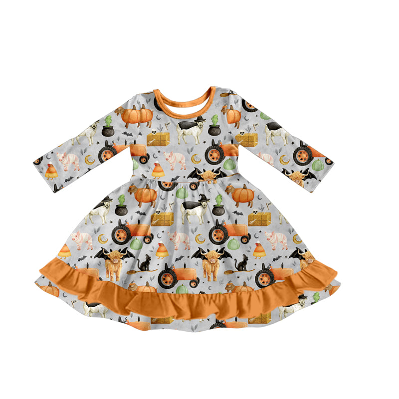 (Pre Order) No moq GLD1207 PRE-ORDER baby girl clothes pumpkin long sleeve dress-2025.7.16