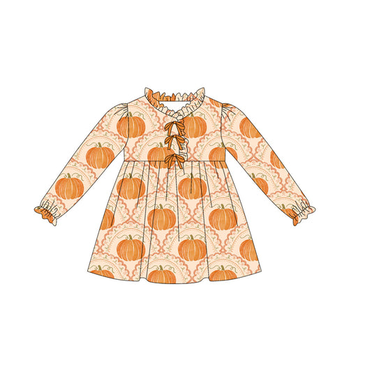 (Pre Order) No moq GLD1220 PRE-ORDER baby girl clothes pumpkin orange long sleeve dress-2025.7.22