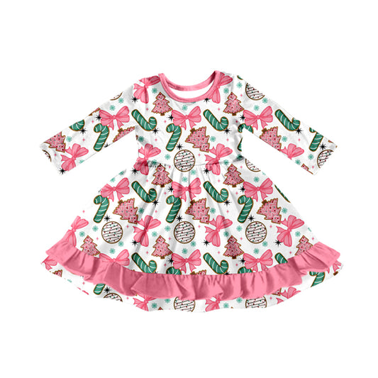 (Pre Order) No moq GLD1228 PRE-ORDER baby girl clothes Christmas bow long sleeve dress-2025.7.24