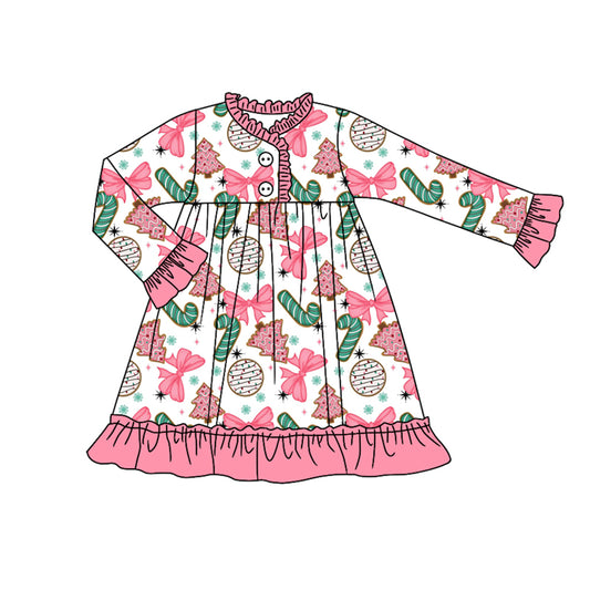 (Pre Order) No moq GLD1229 PRE-ORDER baby girl clothes Christmas bow long sleeve dress-2025.7.24