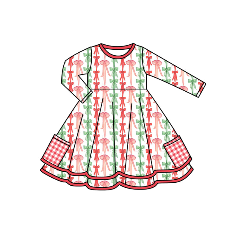 (Pre Order) No moq GLD1241 PRE-ORDER baby girl clothes Christmas long sleeve dress-2025.7.30