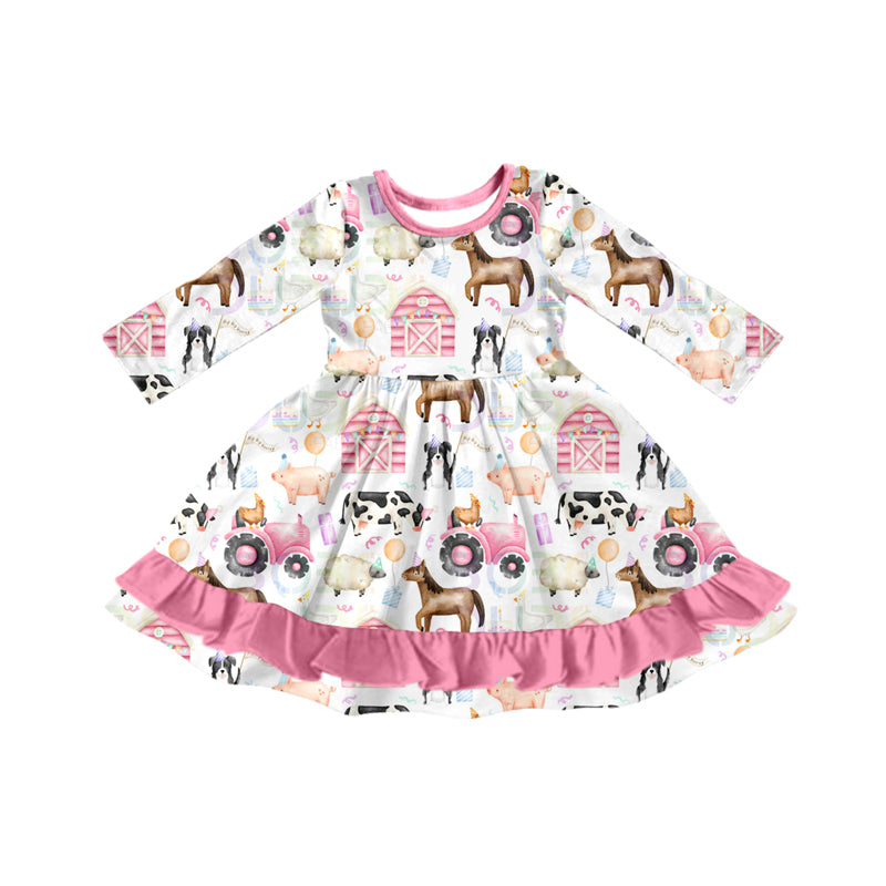 (Pre Order) No moq GLD1243 PRE-ORDER baby girl clothes farm animal long sleeve dress-2025.7.30