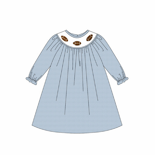 (Pre Order) No moq GLD1247 PRE-ORDER baby girl clothes rugby blue long sleeve dress-2025.8.1